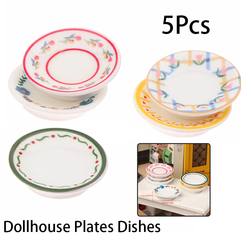 Dollhouse Furniture Set - 5Pcs 1/12 Dollhouse Mini Plates Dishes