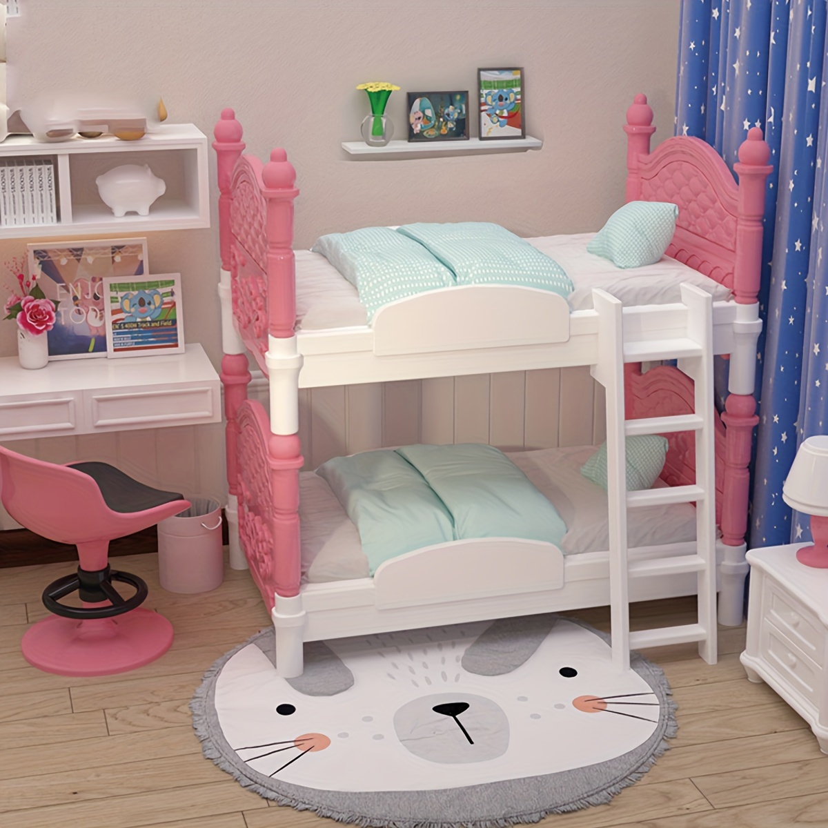 Dollhouse Furniture Set - Miniature Dollhouse Double Bed Bedroom Decorative