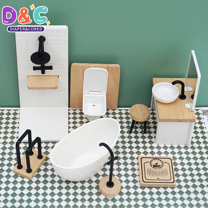 Dollhouse Furniture Set - 1:6/1:12 Dollhouse Miniature Bathroom Set Shower