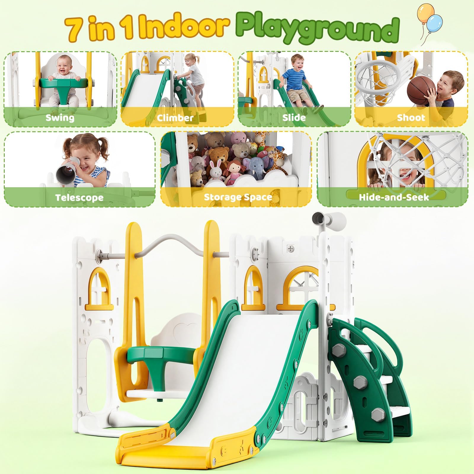 7 in 1 Toddler Slide And Swing - Basketball Hoop Kids Indoor ulasan dan harga