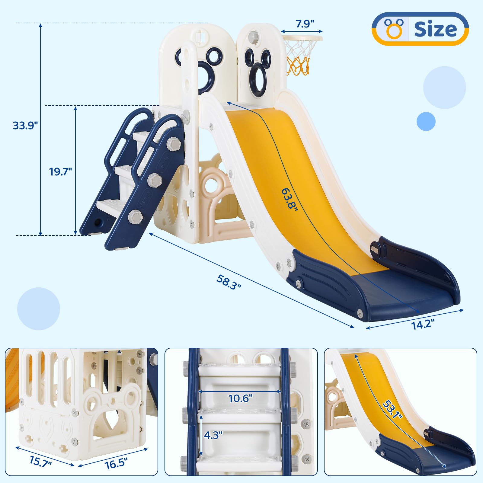 6 in 1 Toddler Slide Playset,  - Basketball Hoop Kids Indoor ulasan dan harga