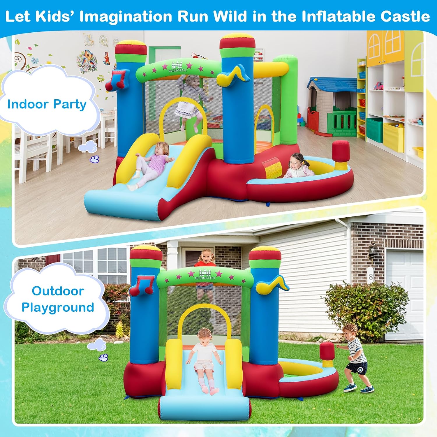 Inflatable Bounce House with B - Basketball Hoop Kids Indoor ulasan dan harga