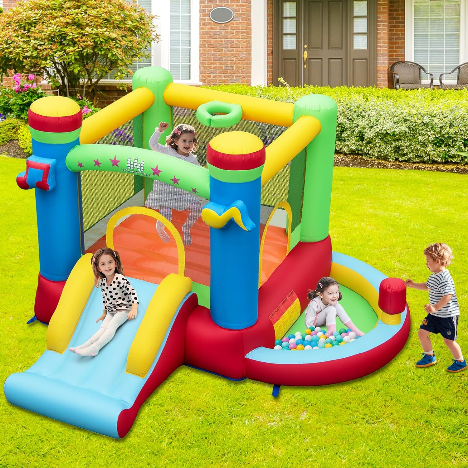 Inflatable Bounce House with B - Basketball Hoop Kids Indoor ulasan dan harga